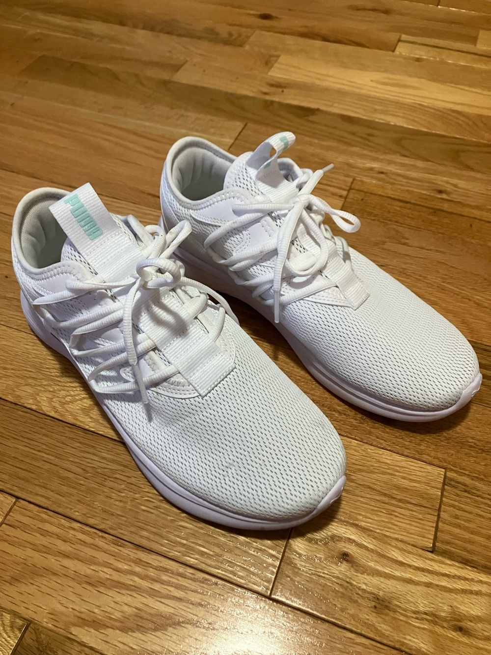 Puma White Lightweight Mesh Sneakers with Mint Accent